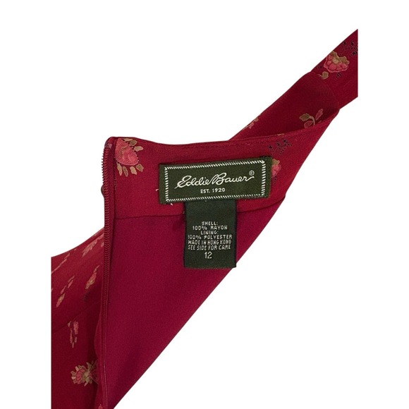 Vtg 90s Eddie Bauer Dress Red Maxi Floral Paisley Boho Square Neck Sz 12 - Picture 9 of 9